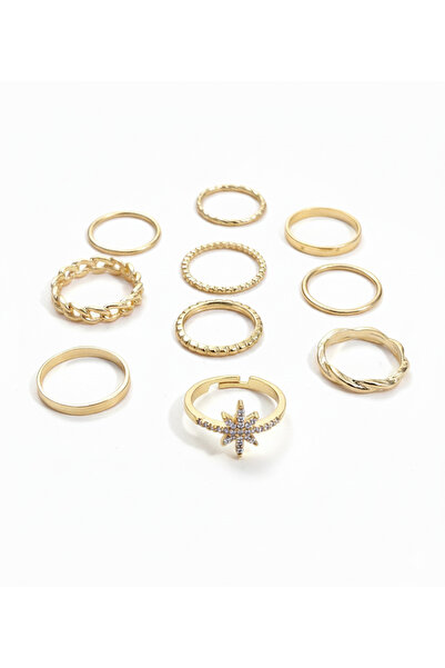 Ervalina مجموعة من 10 خواتم على شكل عمود وسلسلة