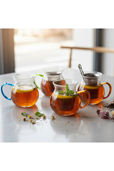 Kristella 4'lü Renkli Kulplu Isıya Dayanıklı Borosilikat Cam Kupa Ve Demleme ...