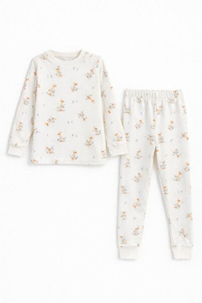 Superbaby Pijama copii 2 piese alb, bumbac, imprimeu delicat, set pentru somn