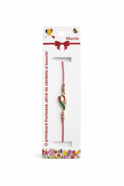 OEM Set of 12 martisor bracelets with red metal tulip, adjustable cord, symbo...