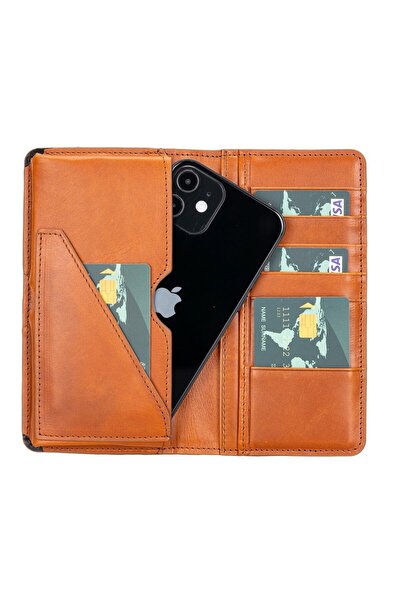 BUDİ HOME Calvina 6.5 Inch Compatible Leather Card Holder Case Rst2 Tan
