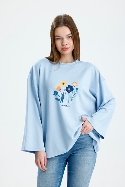 VOICTEC Oversized Modal Fabric Flower Printed Sweatshirt