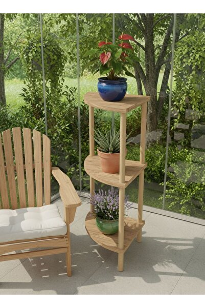 Macco Mobilya 3 Katlı Ahşap Köşeli Çok Amaçlı Dekoratif Çiçeklik ve Saksılık ...