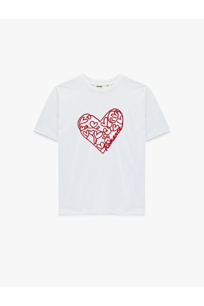 Koton Cotton Short Sleeve Crew Neck Heart T-Shirt