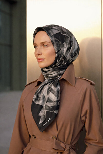 Pierre Cardin Tivil İpek Eşarp IST 8553438- 913 Siyah-Beyaz Geometrik Desen