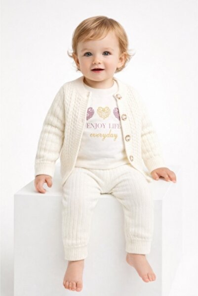 Superbaby Set Tricotat Bebelusi 3 Piese, Cardigan + Bluza + Pantaloni