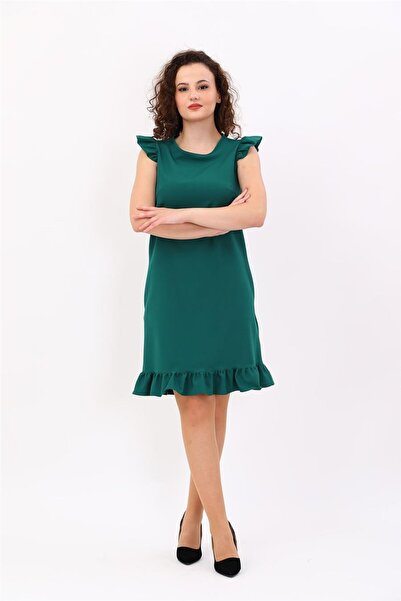ÖNDER ÖZSOY فستان نسائي مريح بتفاصيل كشكشة وجيوب - زمرد