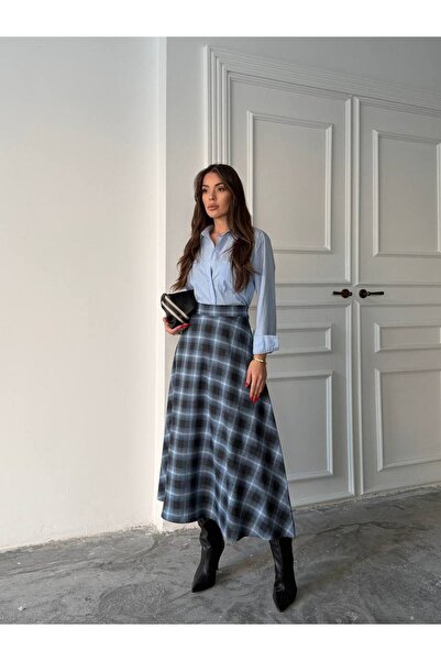 karpuzbutiks New Season Blue Plaid Skirt