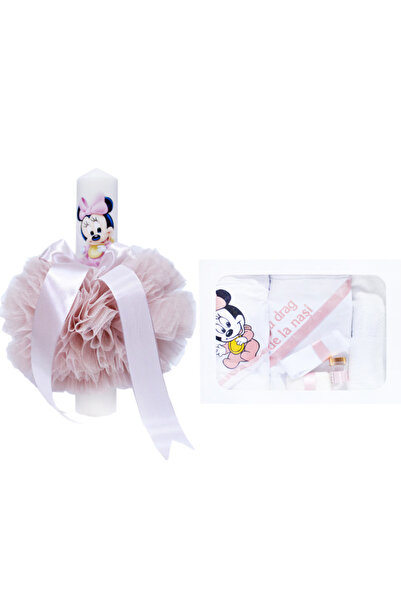 Flashmarket Complete baptism candle and bodysuit set, Minnie powder pink, FLSH