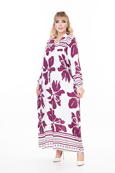 mervemoda Women's Long Sleeve Plus Size Woven Summer Long Sleeve Dress