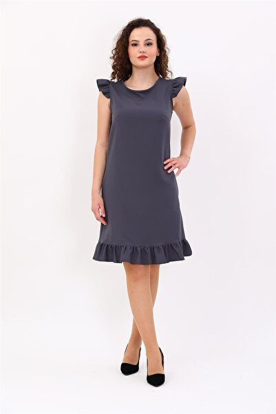 ÖNDER ÖZSOY فستان نسائي مريح بتفاصيل كشكشة وجيوب - لون دخاني