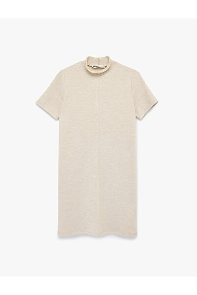 Koton فستان خفيف ياقة مرتفعة متوسطة الطول بأكمام قصيرة قصة ضيقة فستان صغير