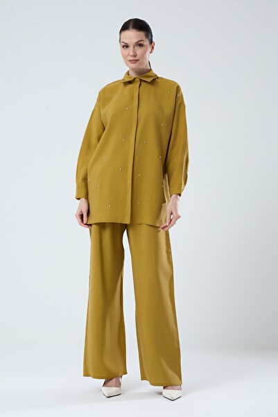 Jupe Kadın Kuşgözü Detaylı Tensel Gömlekli Takım 8594