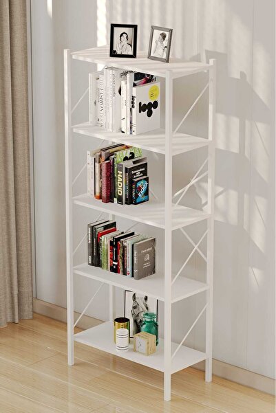 WOODENSA Metal Kitaplık 5 Raflı Ofis Kitaplığı Kitap Dosya Rafı Mutfak Rafı