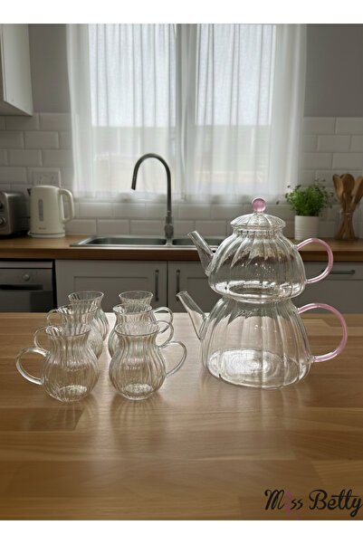 Miss Betty Glass Teapot and Cup Set Pink