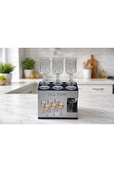 ALLEGRI 6-Piece Crystal Tulip Pattern Coffee Side Presentation Water Glass Se...