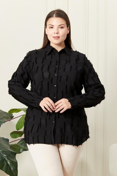 RMG Cotton jacquard plus size black shirt