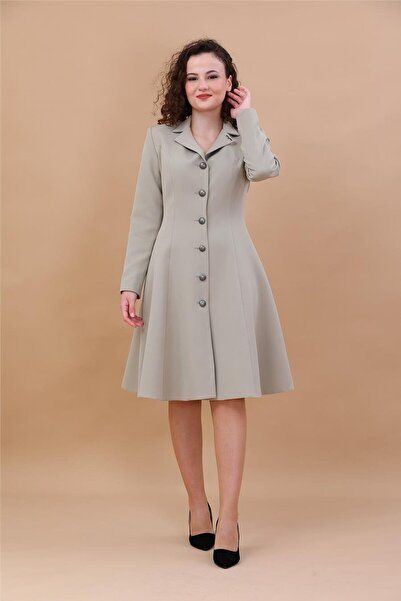 ÖNDER ÖZSOY Prenses Düğmeli Zarif Kadın Elbise-Bambu