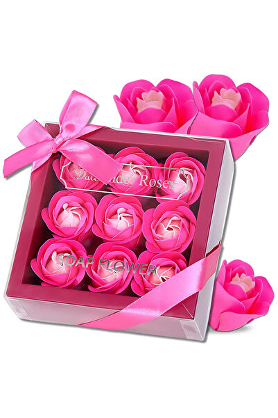 OEM Pink and fuchsia soap rose arrangement in an elegant box with a transpare...