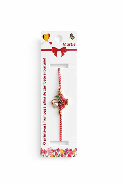 OEM Set of 12 martisor bracelets with red vase, snowdrop and ladybug, red-whi...