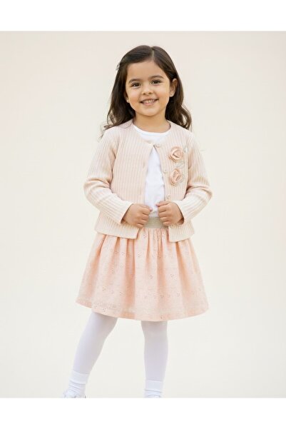 Baby Rose Floral Detailed Cardigan Sweet Skirt Children's Set
