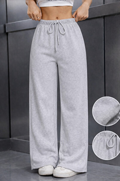 De Carte Kadın Şardonlu İçi Pamuklu Geniş Paça Siyah&Gri Oversize Rahat Kalıp...