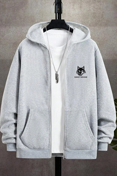 DEEPSENCE Men's Gray Winter Hooded Zippered Sweatshirt Jacket