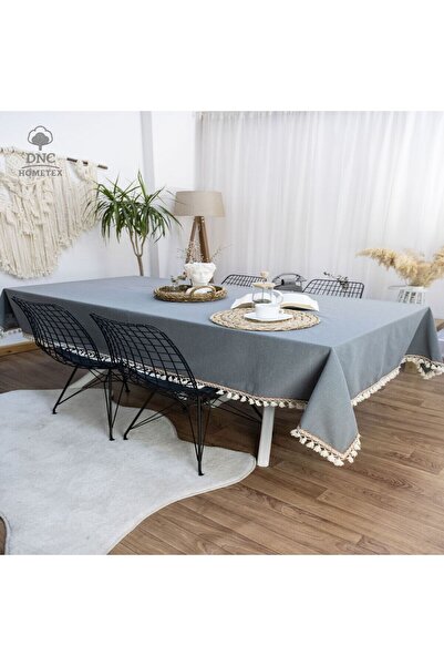 DNC HOMETEX مفرش طاولة مخطط باللون البني من الكتان المدخن الفاخر