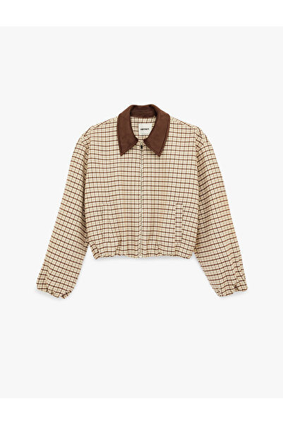 Koton Jachetă bomber în carouri cu mâneci lungi supradimensionat cu buzunare