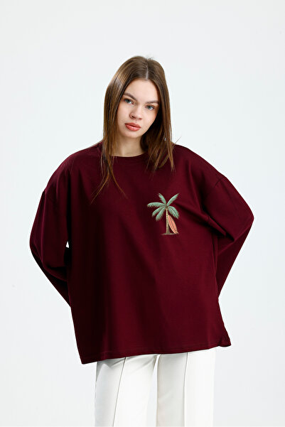 VOICTEC Oversized Modal Fabric Palm Printed Sweatshirt