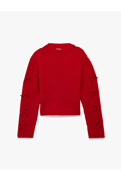 Koton Плетен пуловер с дълги ръкави, панделка и велосипедна яка