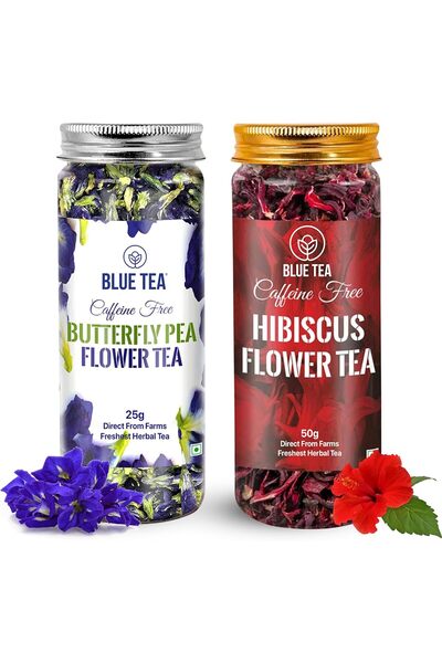 BLUE TEA Combo Pack Butterfly Pea & Hibiscus Herbal Tea, Caffeine-Free, Non-G...