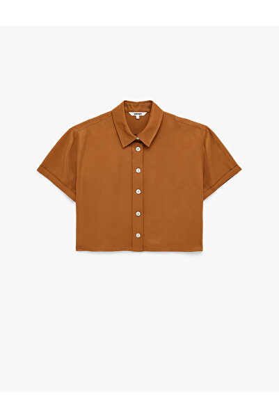 Koton Cămașă crop din viscoză cu mânecă scurtă și guler clasic