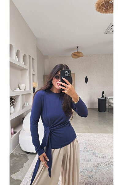 Buket Teke Navy Blue Tie-Up Imported Fabric Blouse