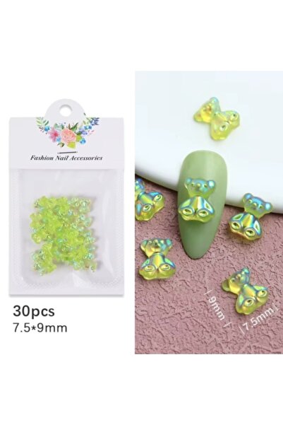 Pink Nails Set de unghii 3D în formă de urs, culoare mentă glacială