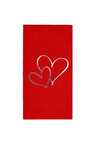 Story 40X40 cm Silver Foil Hearts Patterned 16-Piece 1/8 Fold Red Colored Pap...