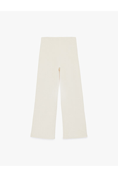 Koton Cotton Blend Textured Long Wide Leg Pants