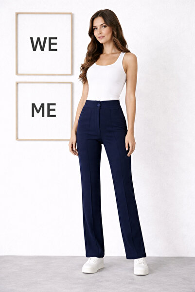 WE AND ME Women's High Waist Button Detailed Straight Leg Corded Fabric Pants