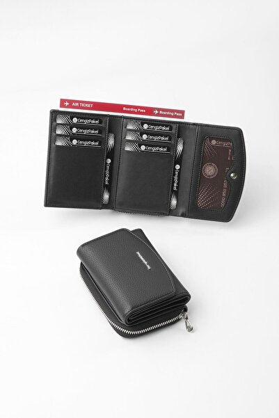 CENGİZ PAKEL Small Size Women's Wallet - 65309 - Black