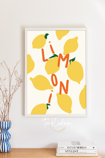 tablodea Διακοσμητική αφίσα κουζίνας με μεσογειακό στυλ με μοτίβο λεμονιού, μ...