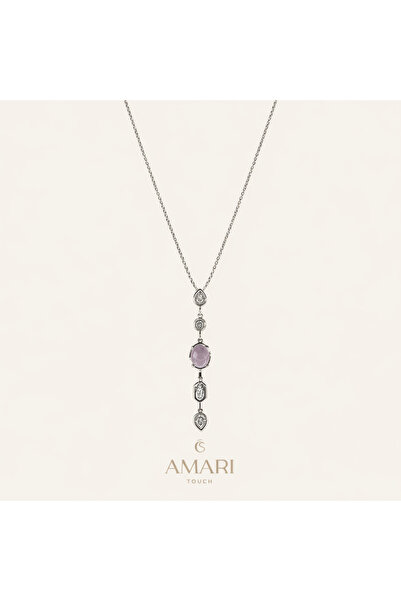 Amari Pembe Taşlı Gümüş Y Kolye