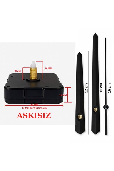 EXİZ TİCARET Askısız 16 mm Akar Sessiz Duvar Saati Mekanizması -Metal akrep-y...