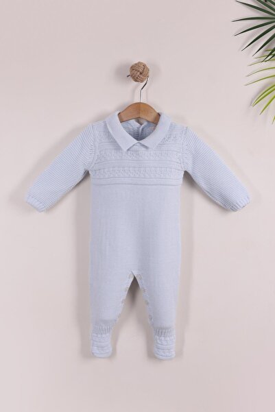kidello Blue Girls Boys Knitwear Jumpsuit with Collar |   0-3, 3-6, 6-9 Month...