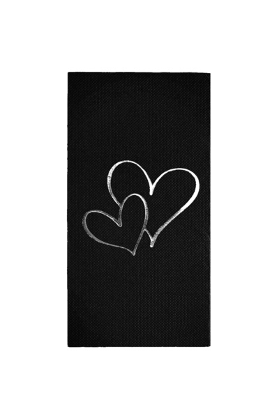 Story 40X40 cm Silver Foil Hearts Patterned 16-Piece 1/8 Fold Black Colored P...