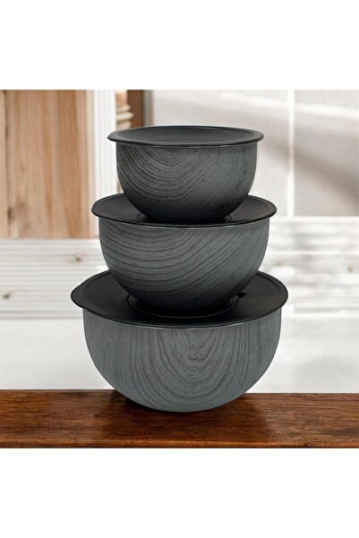 Bambum Rose Wood Çelik 3 Lü Karıştırma Kabı TKEBT Gri