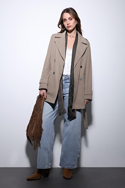 Antioch Beige Suede Look Women's Trench Coat