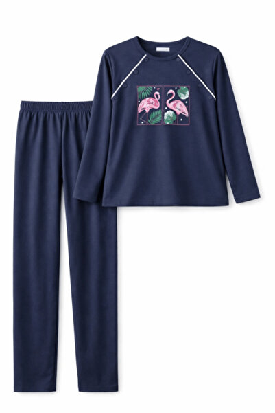 DOLCEBON Nursing Pajamas 100% Cotton, with Side Buttons, Navy Blue, 2 Piece Set