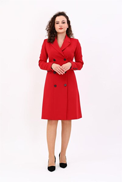 ÖNDER ÖZSOY Kruvaze Kadın Ceket Elbise-Kırmızı