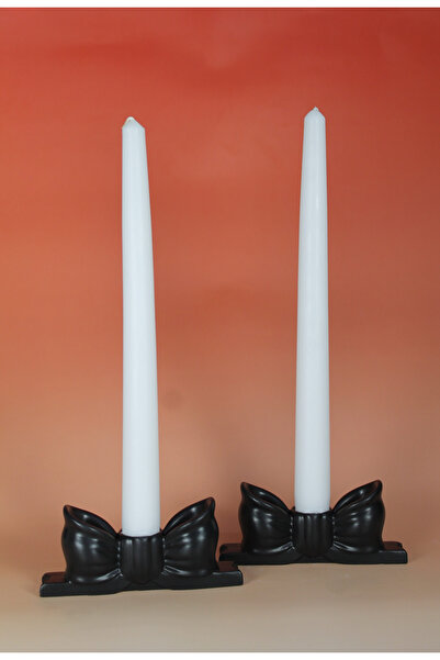 Lusora Design Pinterest Tasarımı 2 Adet Pürüzsüz Fiyonk Şamdan - Cilalı Siyah