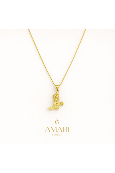 Amari Taşlı Kovboy Bot Gold Kolye